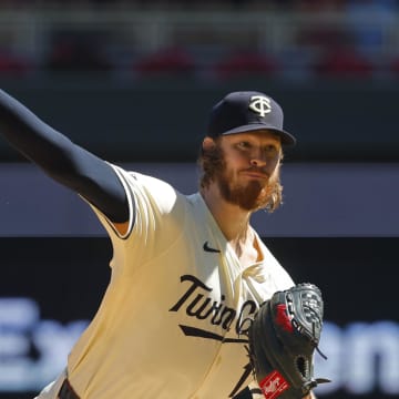 Minnesota Twins starting pitcher Bailey Ober (17) throws to the Toronto Blue Jays in the first inning at Target Field in Minneapolis on Sept. 1, 2024. 