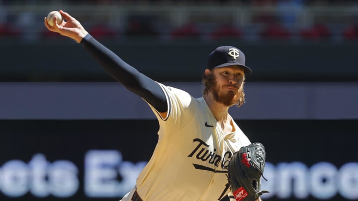 Minnesota Twins starting pitcher Bailey Ober (17) throws to the Toronto Blue Jays in the first inning at Target Field in Minneapolis on Sept. 1, 2024. 