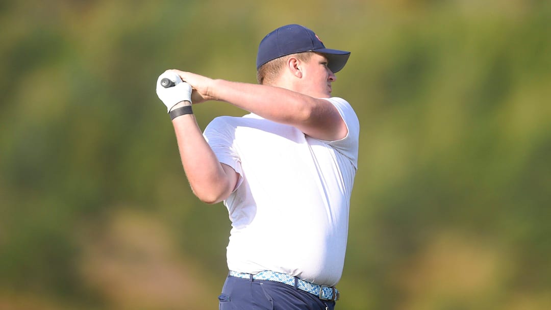 Dickson County s Jackson Herrington is seen on hole 1 as he competes in the Class AA TSSAA state golf tournament, at Sevierville Golf Club, Tuesday, Oct. 10, 2023. Dickson County s Jackson Herrington is seen on hole 1 as he competes in the Class AA TSSAA state golf tournament, at Sevierville Golf Club, Tuesday, Oct. 10, 2023.