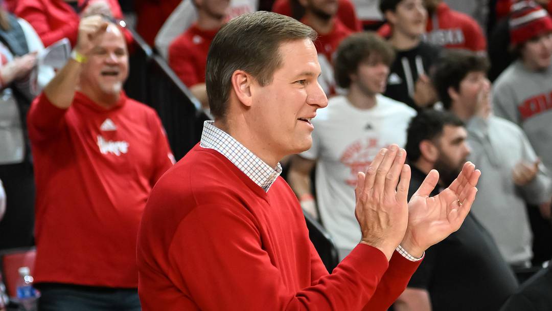 Dec 10, 2022; Lincoln, Nebraska, USA;  Nebraska Cornhuskers athletic director Trev Alberts watches at halftime of the game against the Purdue Boilermakers in the first half at Pinnacle Bank Arena. Mandatory Credit: Steven Branscombe-Imagn Images