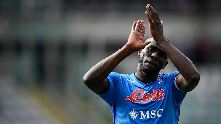 Kalidou Koulibaly of SSC Napoli gestures at the end of the...