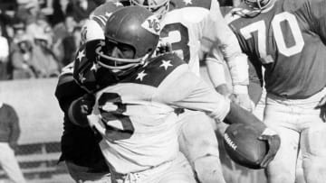 Jan 16, 1965; Houston, TX, USA; FILE PHOTO; Kansas City Chiefs running back Abner Haynes (28) in action during the 1965 AFL All Star Game at Jeppesen Stadium. Mandatory Credit: Dick Raphael-USA TODAY Sports
