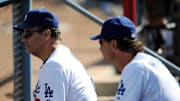 Los Angeles Dodgers head coach Joe Torre and hitting coach Don Mattingly during the game against the Arizona Diamondbacks at Dodger Stadium on Oct. 3, 2010.