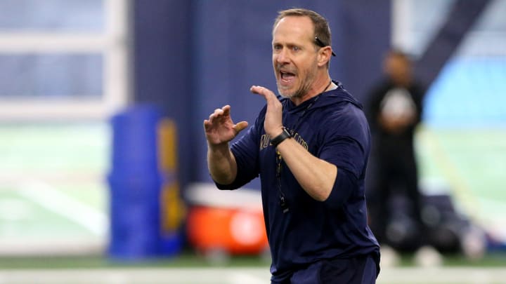 Notre Dame director of football performance Loren Landow at Notre Dame spring football practice Thursday, March 7, 2024, at the Irish Athletics Center in South Bend.