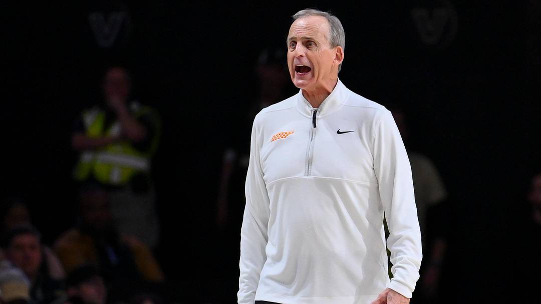 Feb 21, 2026; Nashville, Tennessee, USA;  Tennessee Volunteers head coach Rick Barnes reacts after a called foul against the Vanderbilt Commodores during the first half at Memorial Gymnasium. Mandatory Credit: Steve Roberts-Imagn Images