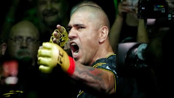 Oct 5, 2024; Salt Lake City, Utah, USA; Alex Pereira (red gloves) before a light heavyweight title bout against Khalil Rountree Jr. (not pictured) during UFC 307 at Delta Center. Mandatory Credit: Stephen R. Sylvanie-Imagn Images