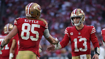 San Francisco 49ers tight end George Kittle (85) and quarterback Brock Purdy (13)