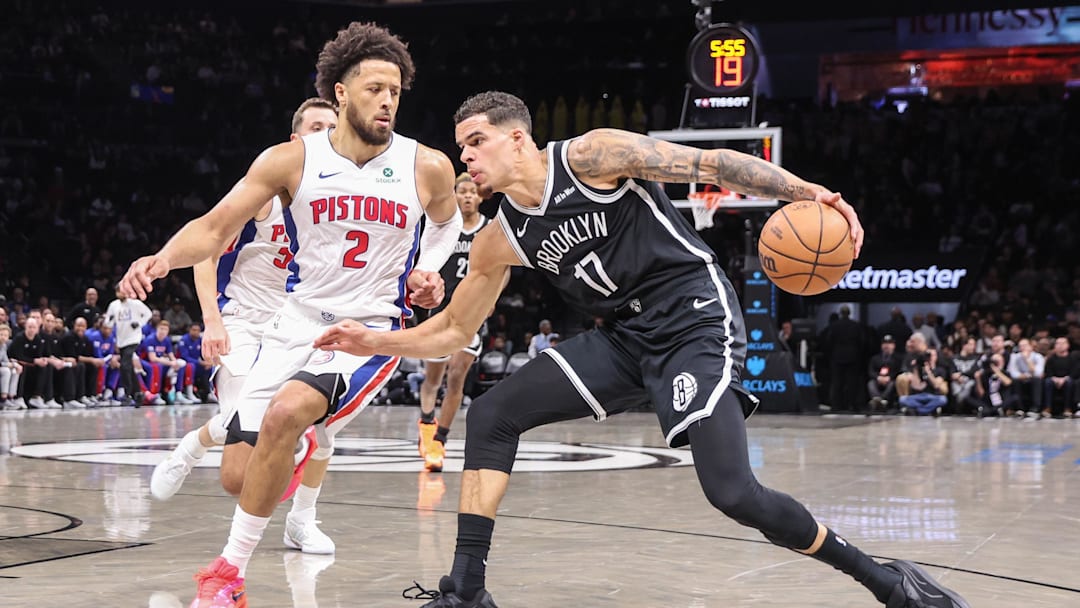 Mar 10, 2026; Brooklyn, New York, USA; Brooklyn Nets forward Michael Porter Jr. (17) looks to drive past Detroit Pistons guard Cade Cunningham (2) in the first quarter at Barclays Center. Mandatory Credit: Wendell Cruz-Imagn Images Mar 10, 2026; Brooklyn, New York, USA; Brooklyn Nets forward Michael Porter Jr. (17) looks to drive past Detroit Pistons guard Cade Cunningham (2) in the first quarter at Barclays Center. Mandatory Credit: Wendell Cruz-Imagn Images