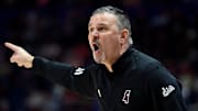 Mississippi State coach Chris Jans yells at to his players during a NCAA college basketball first round game against LSU at the men’s Southeastern Conference Tournament Wednesday, March 12, 2025, in Nashville, Tenn.