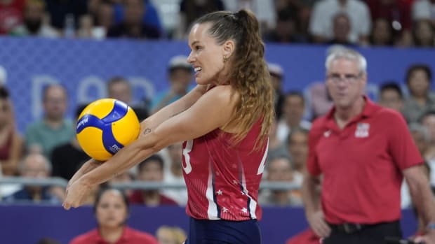 United States outside hitter Kelsey Robinson (23) in action against Italy in the women's volleyball gold medal match during t