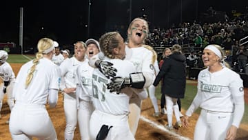  A dramatic win over Stanford in the Regional , followed by a sweep of Liberty sent Oregon to the Softball College World Series in Oklahoma City, where they'll play UCLA Thursday at 6:30 p.m. PT.