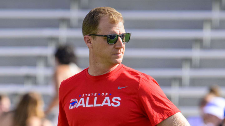 SMU Mustangs coach Rhett Lashlee before a game between the TCU Horned Frogs and the SMU Mustangs at Amon G. Carter Stadium in Fort Worth, Texas, last year.