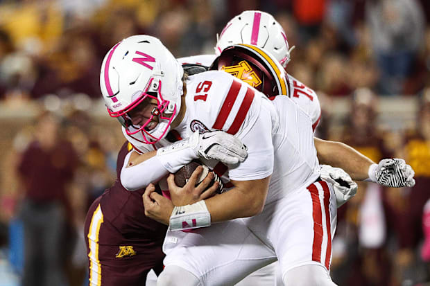 Dylan Raiola was under constant pressure against the Minnesota defense. The sophomore QB was sacked nine times, including one