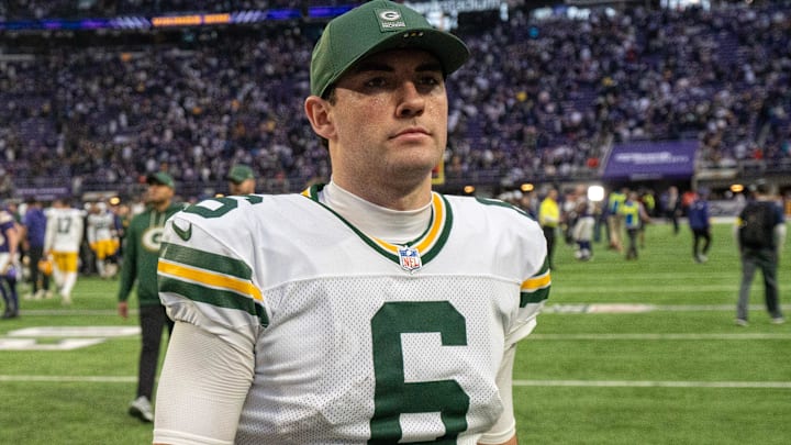 Green Bay Packers quarterback Clayton Tune (6) leaves the field after their game Sunday, January 4, 2026, at U.S. Bank Stadium in Minneapolis, Minnesota. The Minnesota Vikings beat the Green Bay Packers 16-3.