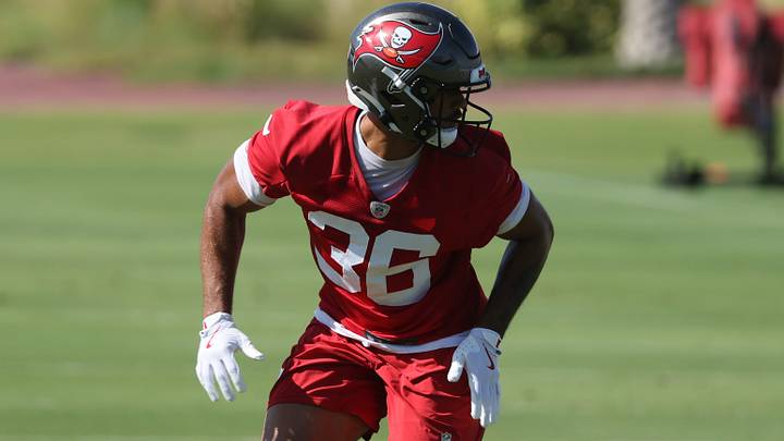 Jun 11, 2025; Tampa, FL, USA;  Tampa Bay Buccaneers safety J.J. Roberts (36) works out at One Buc Place. Mandatory Credit: Kim Klement Neitzel-Imagn Images