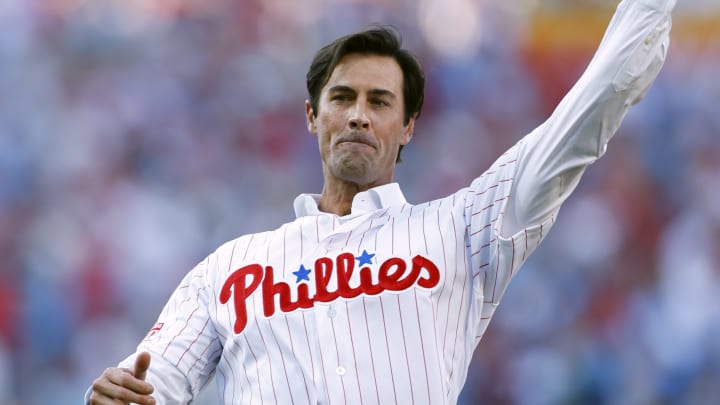 Philadelphia Phillies legend Cole Hamels threw out the first pitch following his retirement ceremony