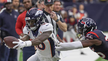 Dec 3, 2023; Houston, Texas, USA;Denver Broncos wide receiver Jerry Jeudy (10) catches the ball