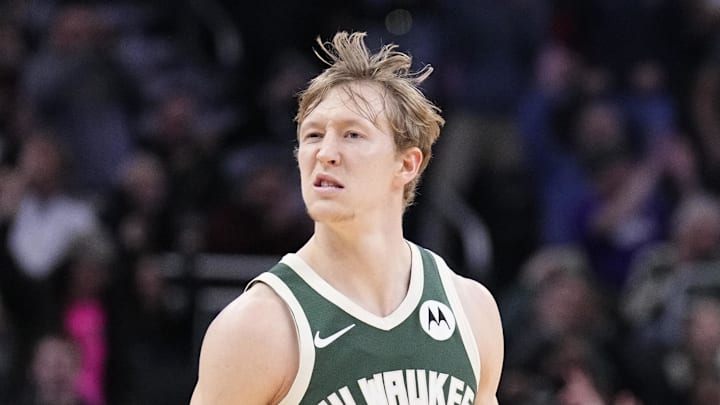 Milwaukee Bucks guard AJ Green (20) reacts after making a three-point shot in the second half against the Detroit Pistons at Fiserv Forum on December 3, 2025.