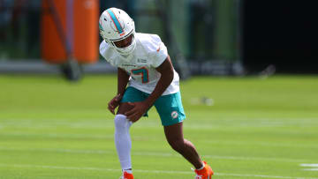 Wide receiver Jaylen Waddle, pictured here at the Mandatory Minicamp earlier in June, was the biggest winner of the off season for the Miami Dolphins.