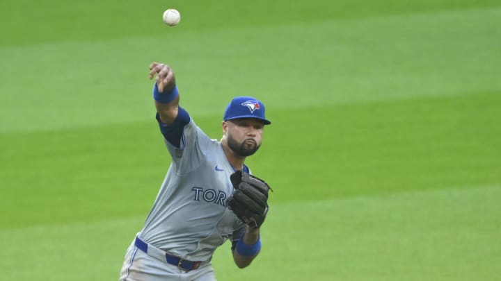 Toronto Blue Jays shortstop Isiah Kiner-Falefa (7) throws to first base in the third inning against the Cleveland GuardiansSports