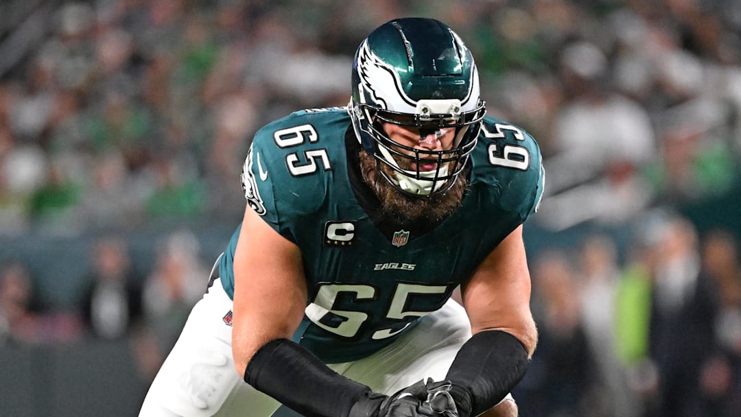 Sep 4, 2025; Philadelphia, Pennsylvania, USA; Philadelphia Eagles offensive tackle Lane Johnson (65) against the Dallas Cowboys at Lincoln Financial Field. Mandatory Credit: Eric Hartline-Imagn Images