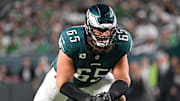 Sep 4, 2025; Philadelphia, Pennsylvania, USA; Philadelphia Eagles offensive tackle Lane Johnson (65) against the Dallas Cowboys at Lincoln Financial Field. Mandatory Credit: Eric Hartline-Imagn Images