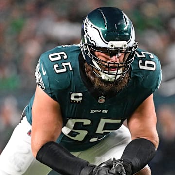 Sep 4, 2025; Philadelphia, Pennsylvania, USA; Philadelphia Eagles offensive tackle Lane Johnson (65) against the Dallas Cowboys at Lincoln Financial Field. Mandatory Credit: Eric Hartline-Imagn Images