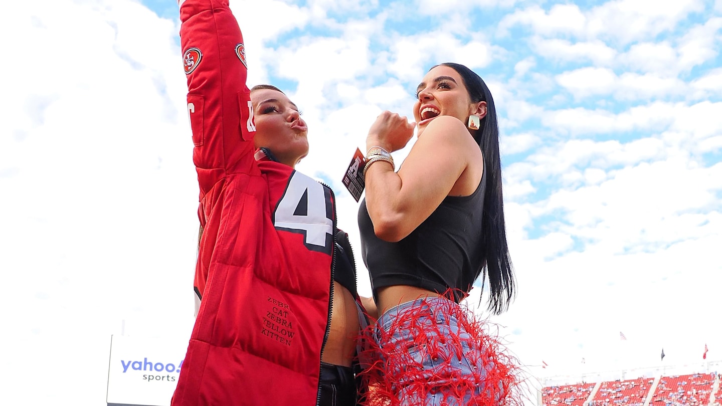 49ers WAG Kristin Juszczyk s short shorts perfectly complement custom midriff top