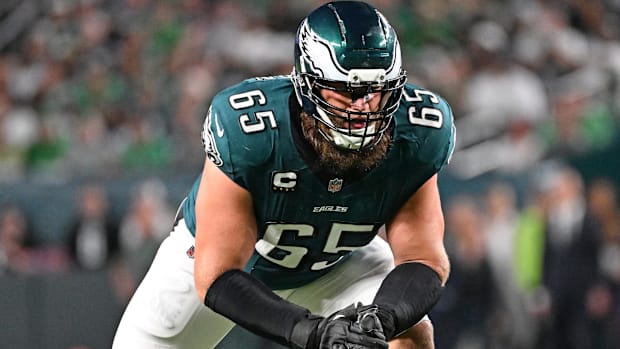 Philadelphia Eagles offensive tackle Lane Johnson (65) against the Dallas Cowboys at Lincoln Financial Field. 