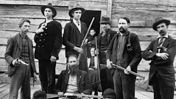 A portrait of the Hatfield family, sworn enemies of the McCoys.