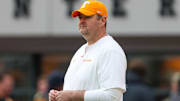 Nov 29, 2025; Knoxville, Tennessee, USA;  Tennessee Volunteers head coach Josh Heupel before a game against the Vanderbilt Commodores at Neyland Stadium. Mandatory Credit: Randy Sartin-Imagn Images