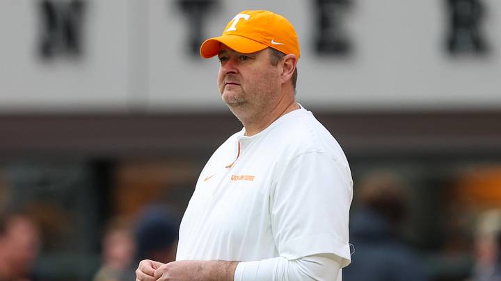 Nov 29, 2025; Knoxville, Tennessee, USA;  Tennessee Volunteers head coach Josh Heupel before a game against the Vanderbilt Commodores at Neyland Stadium. Mandatory Credit: Randy Sartin-Imagn Images