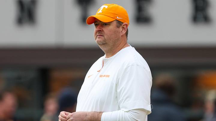 Nov 29, 2025; Knoxville, Tennessee, USA;  Tennessee Volunteers head coach Josh Heupel before a game against the Vanderbilt Commodores at Neyland Stadium. Mandatory Credit: Randy Sartin-Imagn Images