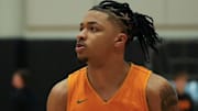Tennessee guard Amari Evans (1) during basketball practice on September 23, 2025, in Knoxville, Tennessee.