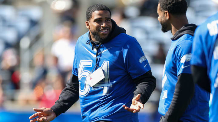 Feb 3, 2024; Orlando, FL, USA; Seattle Seahawks linebacker Bobby Wagner (54) participates in the AFC versus NFC Pro Bowl practice and media day at Camping World Stadium. Mandatory Credit: Nathan Ray Seebeck-USA TODAY Sports