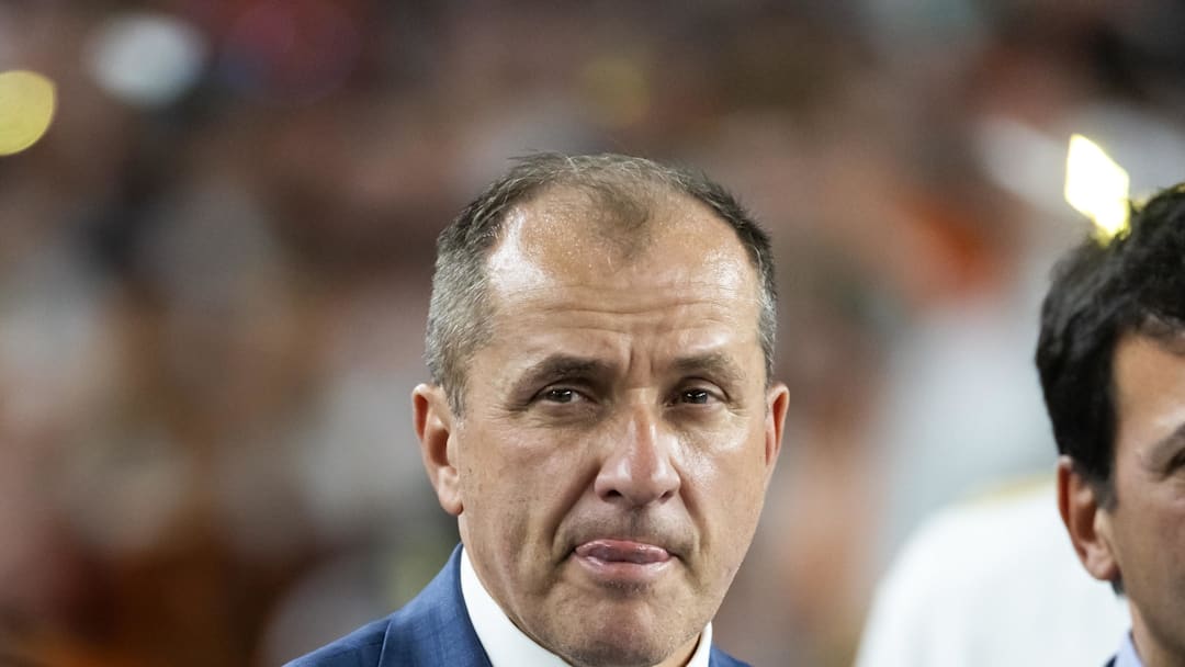 Jan 8, 2026; Glendale, AZ, USA; ACC commissioner Jim Phillips during the Miami Hurricanes game against the Mississippi Rebels during the 2026 Fiesta Bowl and semifinal game of the College Football Playoff at State Farm Stadium. Mandatory Credit: Mark J. Rebilas-Imagn Images