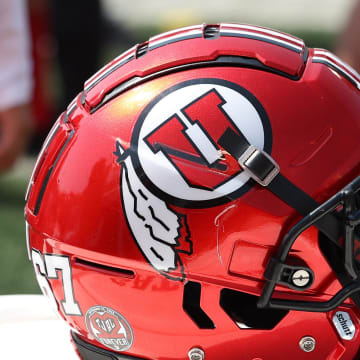 Sep 10, 2022; Salt Lake City, Utah, USA; A general view of the football helmet worn by the Utah Utes