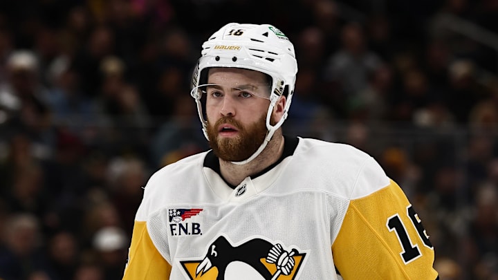 Mar 3, 2026; Boston, Massachusetts, USA; Pittsburgh Penguins right wing Justin Brazeau (16) during the second period against the Boston Bruins at TD Garden. Mandatory Credit: Winslow Townson-Imagn Images