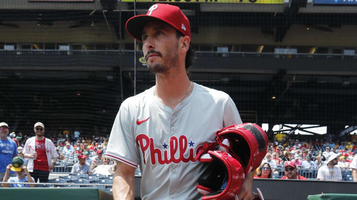 Jul 21, 2024; Pittsburgh, Pennsylvania, USA;  Philadelphia Phillies catcher Garrett Stubbs (21) heads to the bullpen to warm up before playing the Pittsburgh Pirates at PNC Park