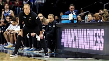 Mar 27, 2025; Newark, NJ, USA; Brigham Young Cougars head coach Kevin Young looks on during the first half against the Alabama Crimson Tide during an East Regional semifinal of the 2025 NCAA tournament at Prudential Center. Mandatory Credit: Vincent Carchietta-Imagn Images