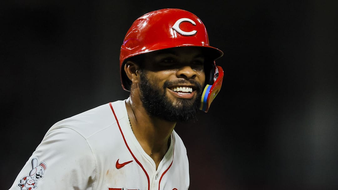 Cincinnati Reds outfielder Rece Hinds (77) reacts