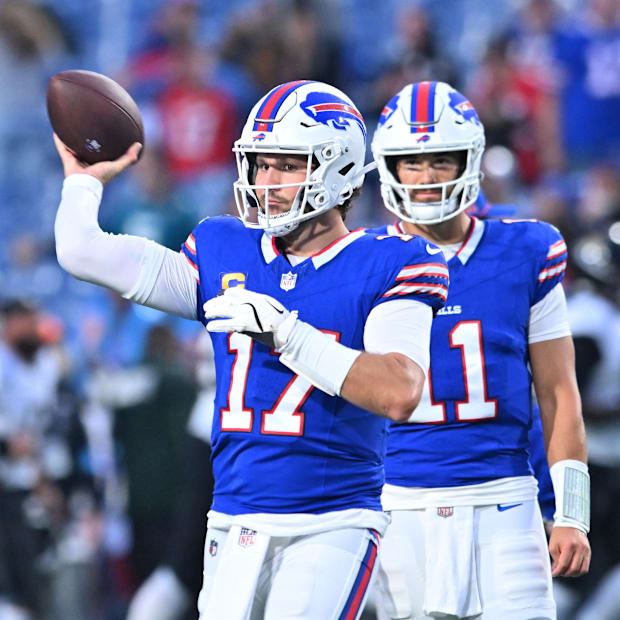 Josh Allen and Mitch Trubisky warmups