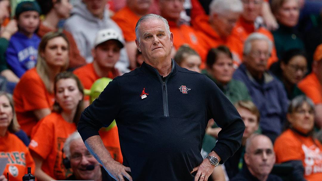Feb 8, 2025; Fort Collins, Colorado, USA; San Diego State Aztecs head coach Brian Dutcher in the first half against the Colorado State Rams at Moby Arena. Feb 8, 2025; Fort Collins, Colorado, USA; San Diego State Aztecs head coach Brian Dutcher in the first half against the Colorado State Rams at Moby Arena.