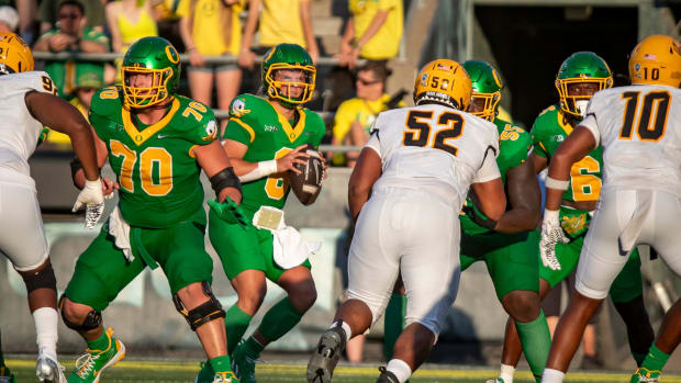 Oregon Ducks quarterback Dillon Gabriel looks to pass as the Oregon Ducks host the Idaho Vandals Saturday, Aug. 31, 2024 at A