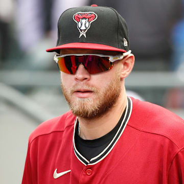 Sep 12, 2021; Seattle, Washington, USA; Arizona Diamondbacks designated hitter Seth Beer (28) celebrates following a 5-4 victory against the Seattle Mariners at T-Mobile Park