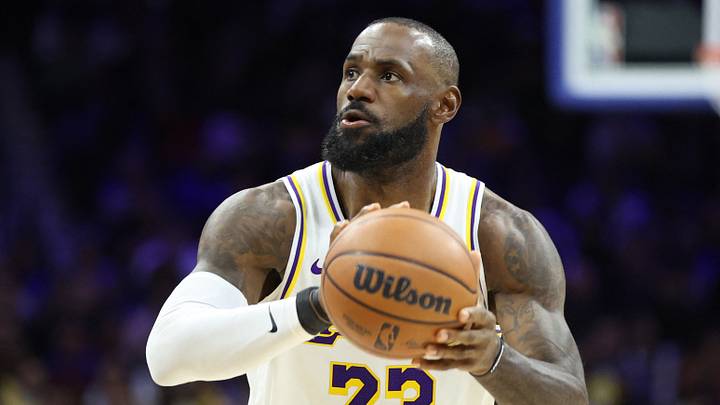 Los Angeles Lakers forward Lebron James (23) shoots against the Philadelphia 76ers during the fourth quarter at Xfinity Mobile Arena. 