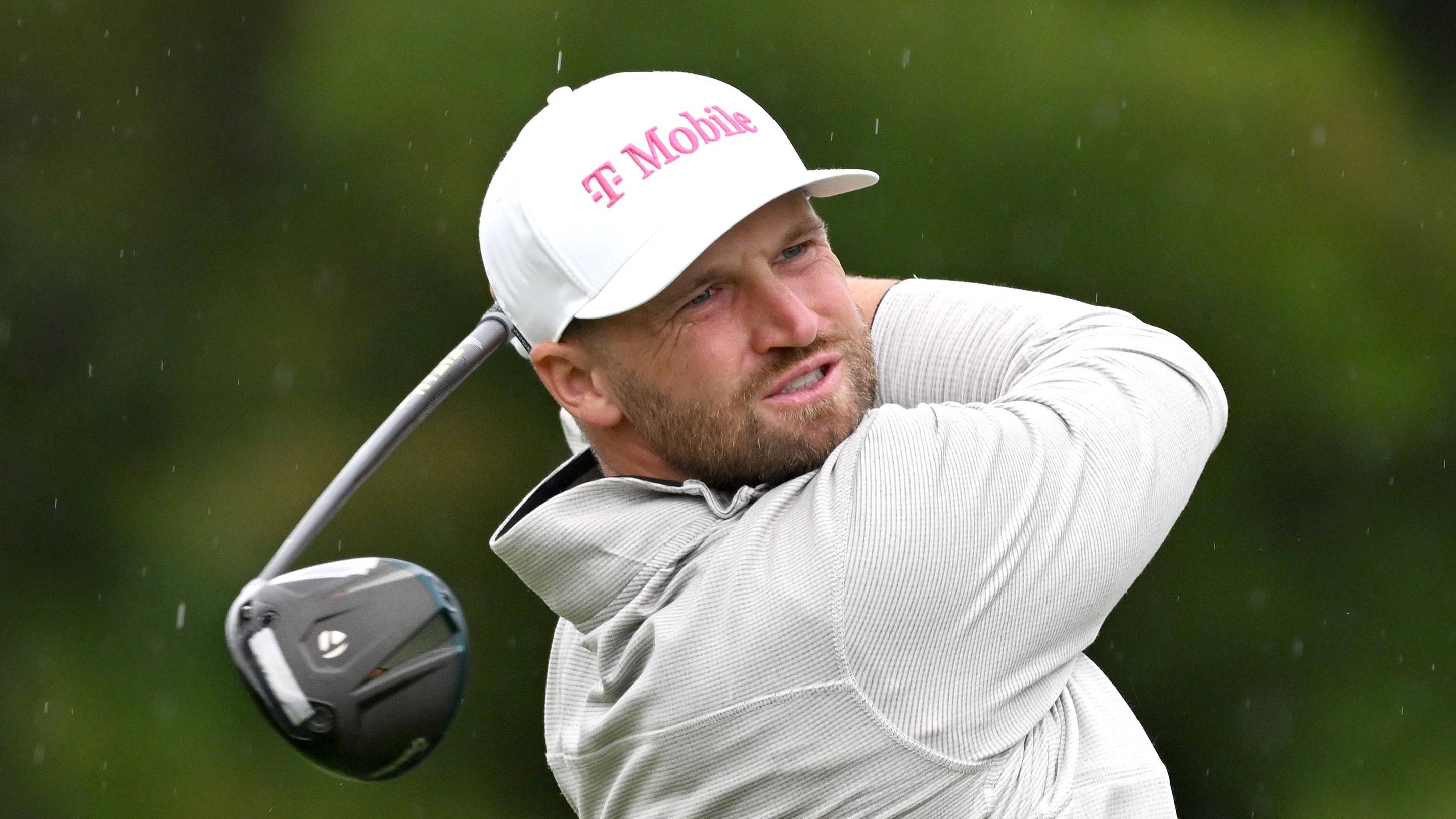 Jun 14, 2026; Caledon, Ontario, CAN; Wyndham Clark hits his tee shot at the second hole during the final round of the RBC Canadian Open golf tournament. Mandatory Credit: Dan Hamilton-Imagn Images
