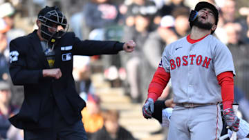 Boston Red Sox right fielder Wilyer Abreu (52) reacts to striking out at Rate Field. 