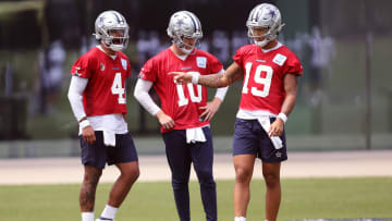Dallas Cowboys, Dak Prescott, Cooper Rush, Trey Lance. Mandatory Credit: Tim Heitman-USA TODAY Sports