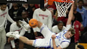 Apr 5, 2025; San Antonio, TX, USA; Duke Blue Devils forward Cooper Flagg (2) dunks the ball against the Houston Cougars during the first half in the semifinals of the men's Final Four of the 2025 NCAA Tournament at Alamodome. Mandatory Credit: Scott Wachter-Imagn Images
